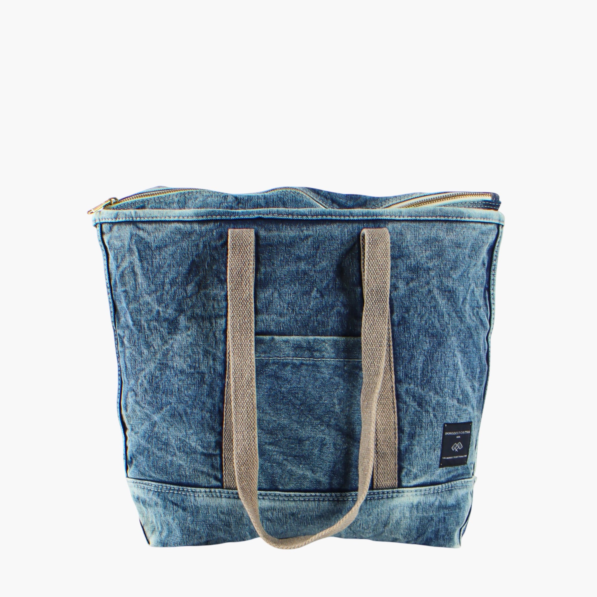 Small Zipper Tote | Washed Denim